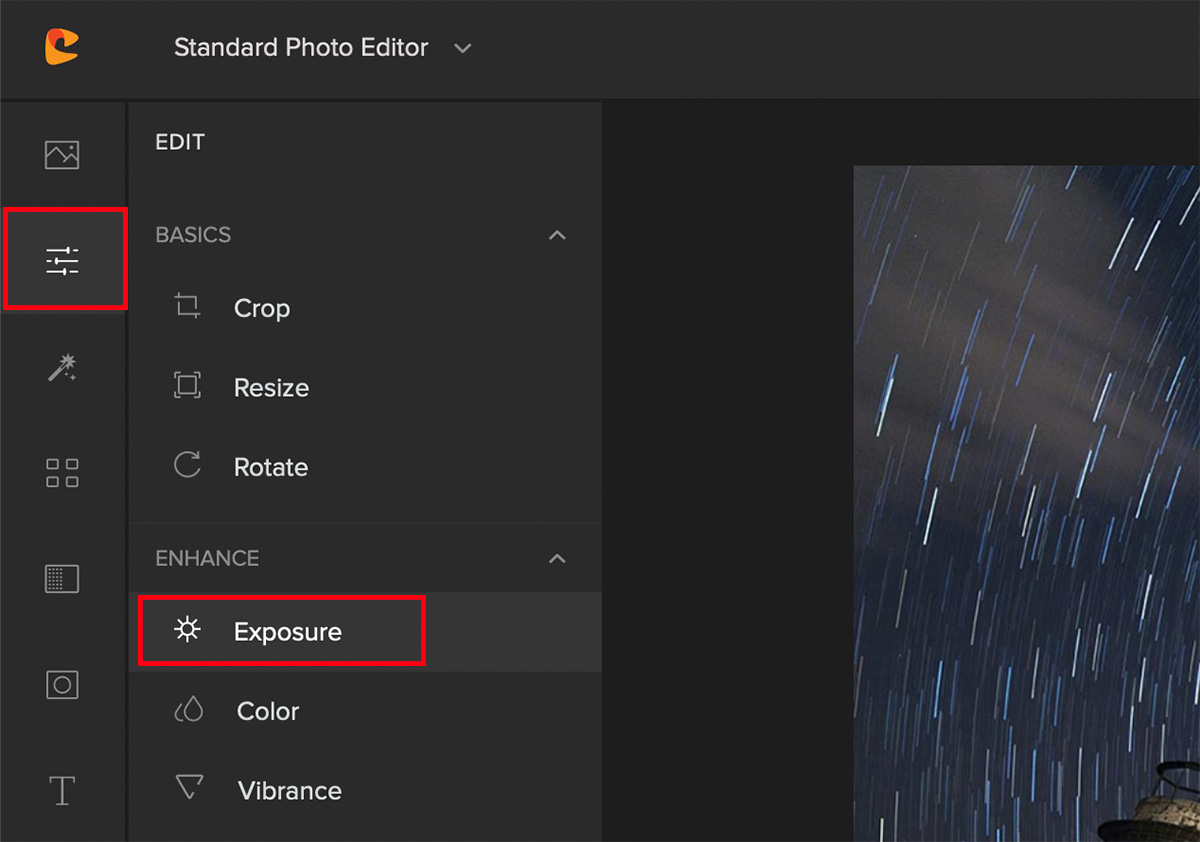 edit exposure in colorcinch