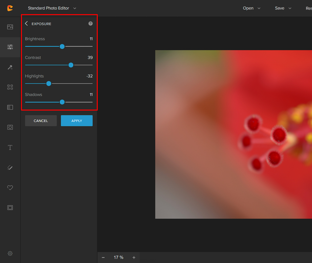 exposure adjustment for flower photos