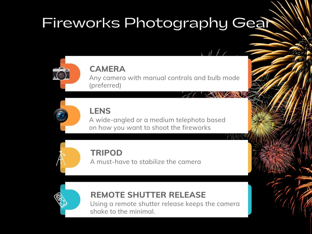 fireworks photography gear