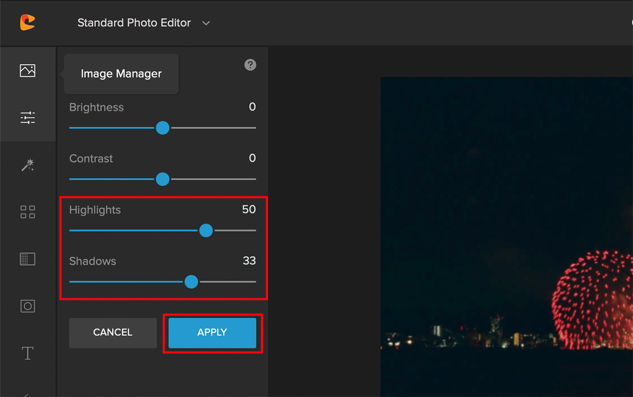 shadows and highlights adjustment in colorcinch