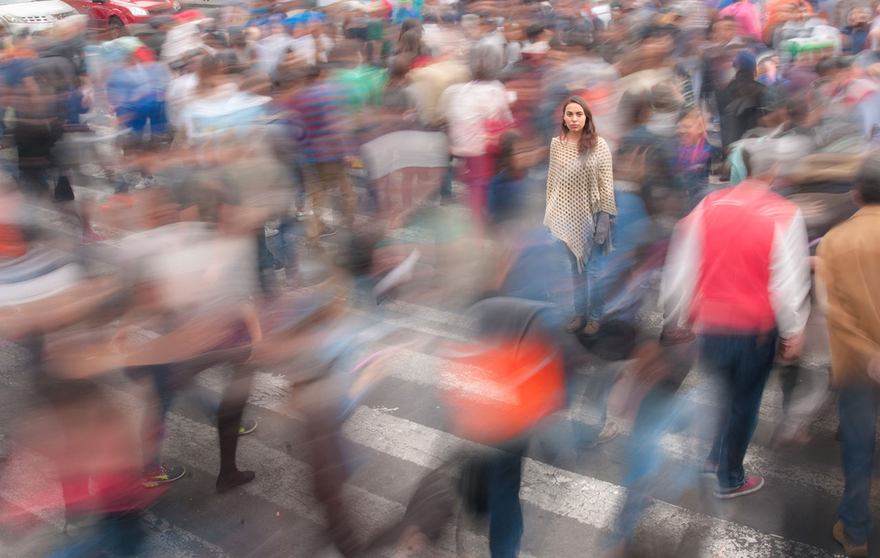 still person in a crowd