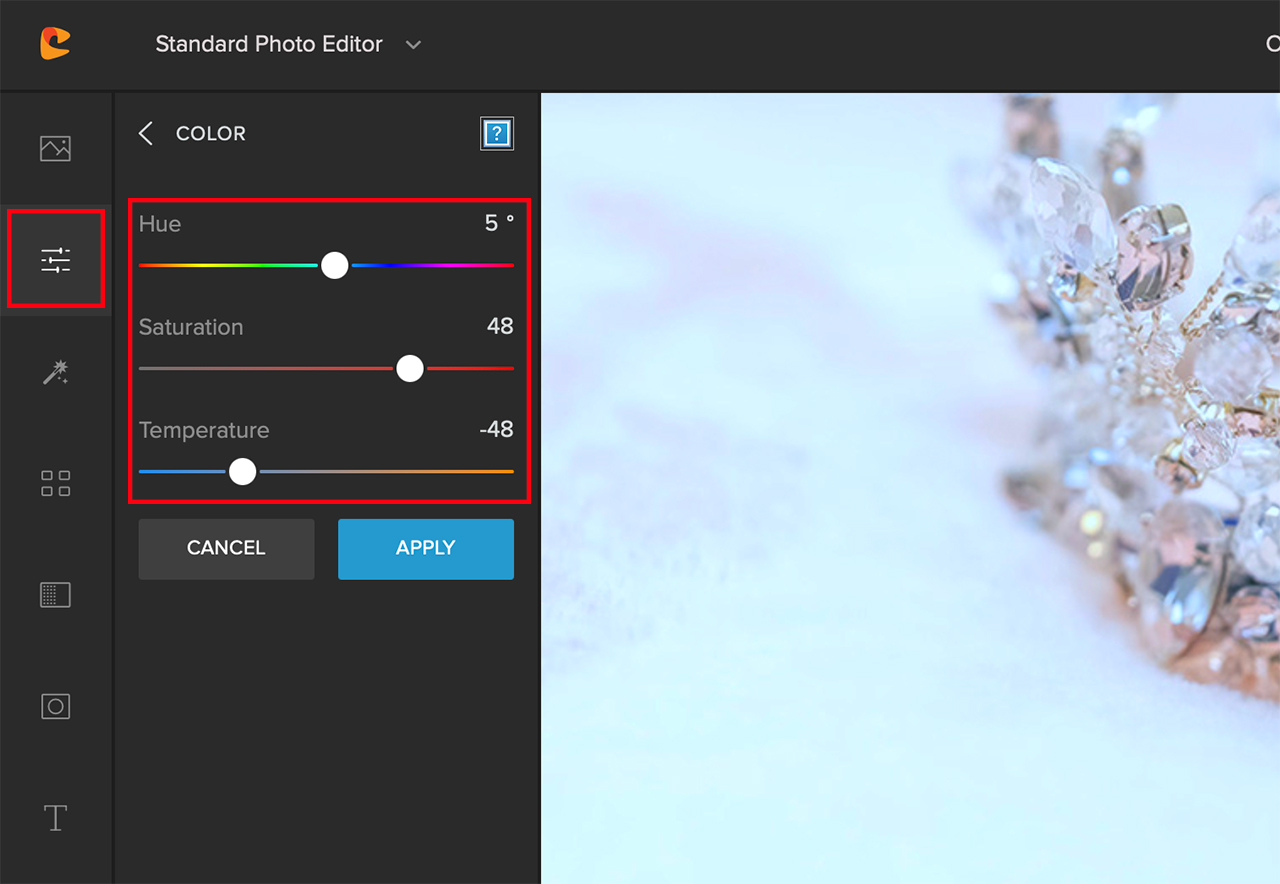 white balance control in Colorcinch