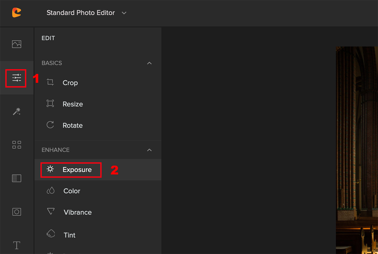 exposure settings in colorcinch