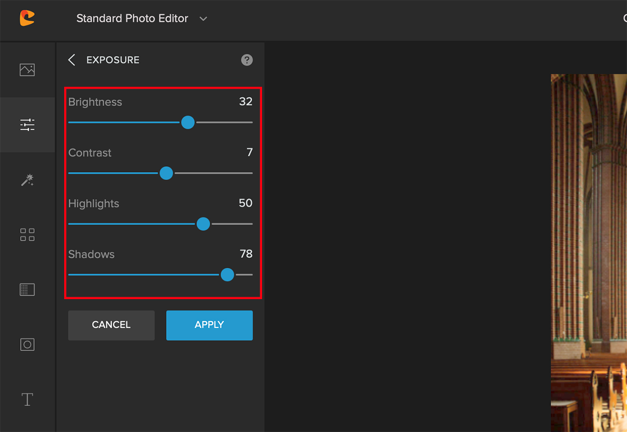 exposure settings in colorcinch