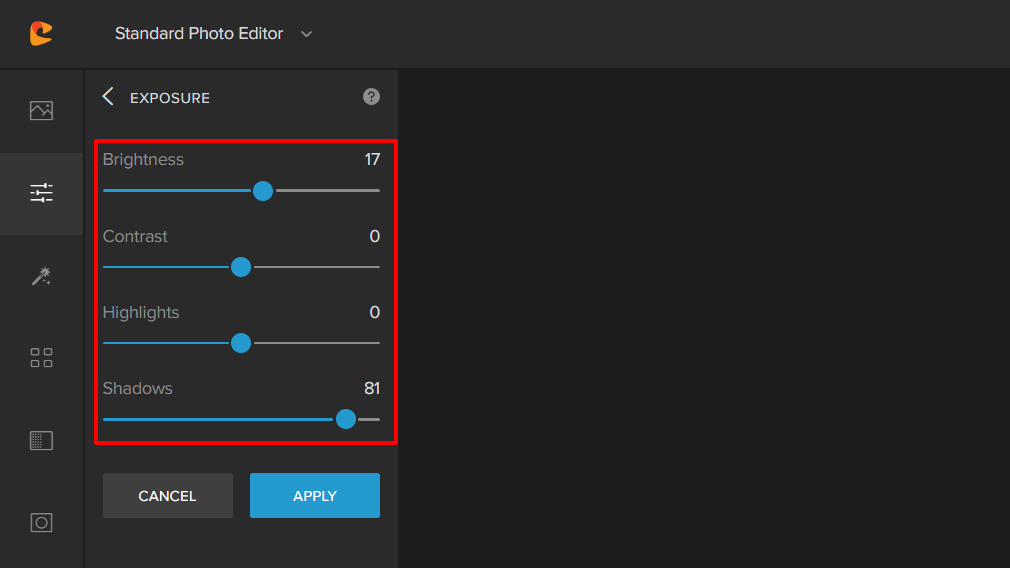 adjustment exposure slider