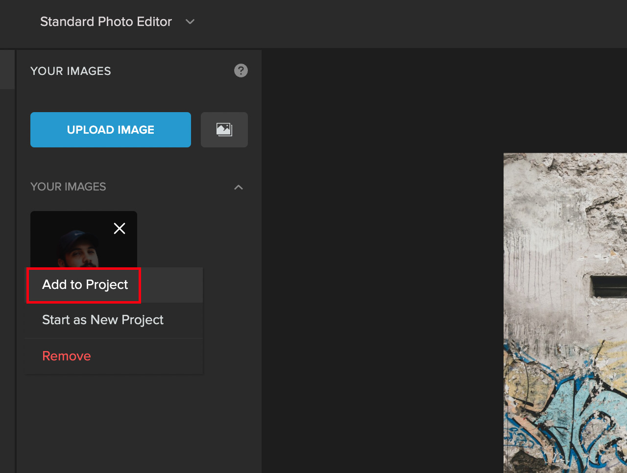 add image to project in colorcinch