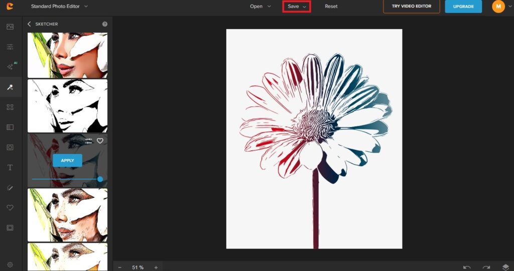 colorcinch photo to pen art -save