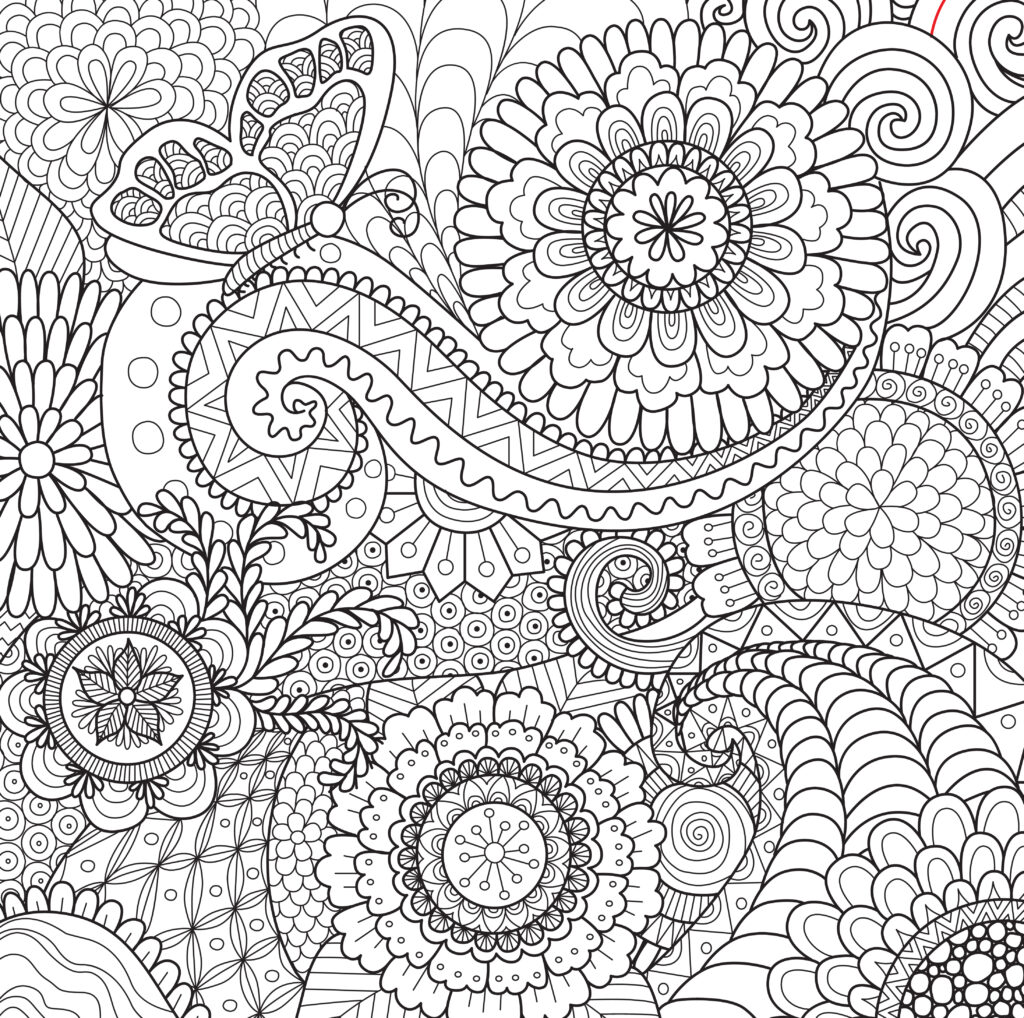 Zendoodle design of beautiful flowers for background and adult coloring book pages. Vector illustration.
