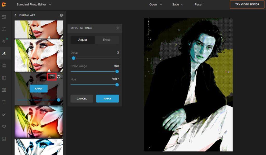 colorcinch adjust effect settings